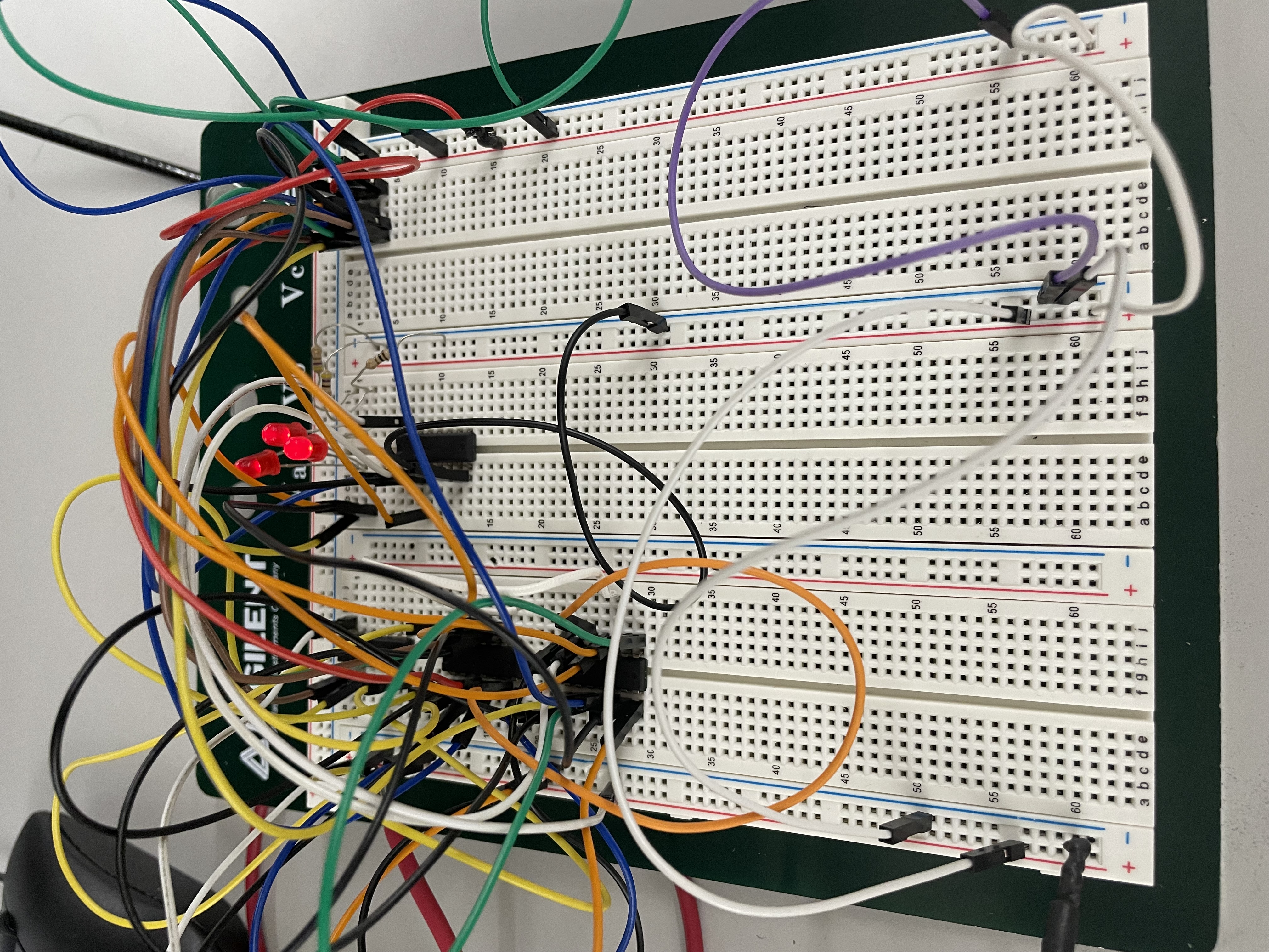 Breadboard with LEDs and wiring